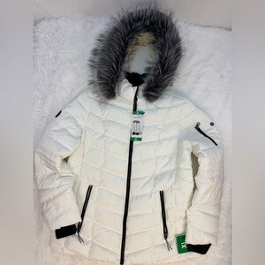 Nautica Women's Quilted Puffer Jacket with Faux Fur Detachable Hood sz XL NWT